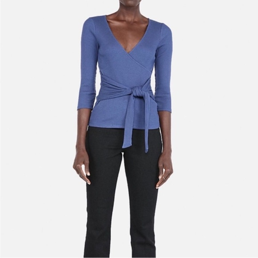 Express One Eleven Blue Wrap Top with Front Tie Detail NWT Sz Med